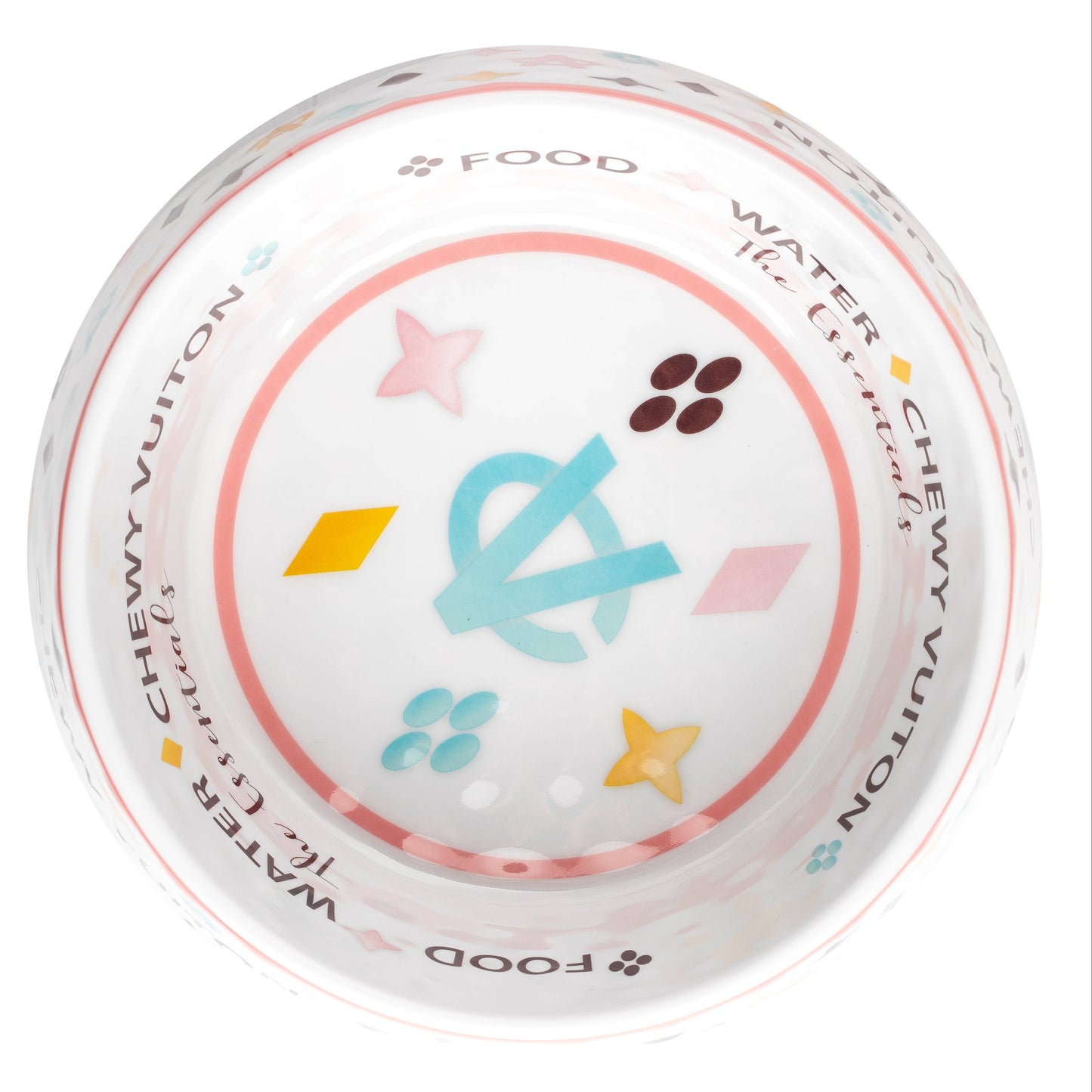White Chewy Vuiton Dog Food Bowl: Medium