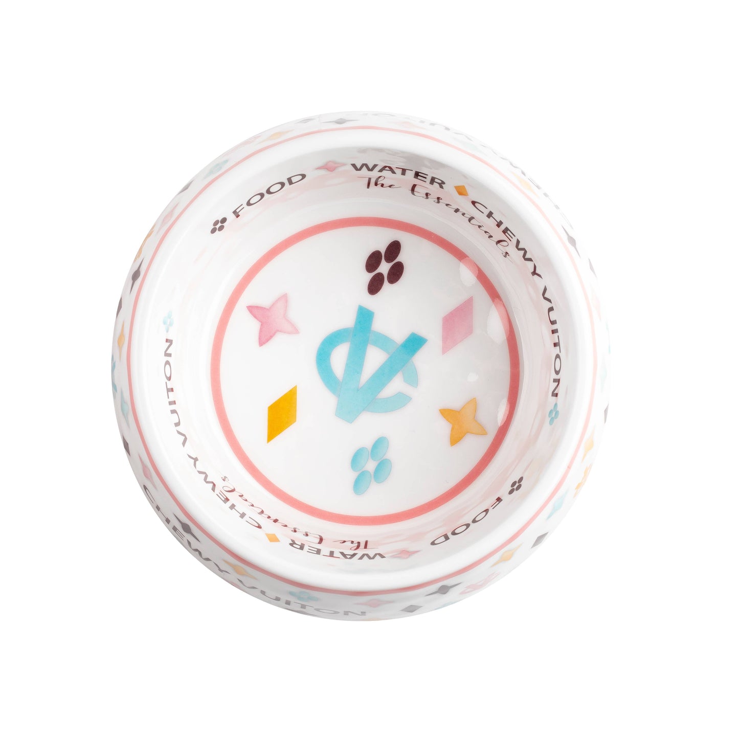 White Chewy Vuiton Dog Food Bowl: Medium
