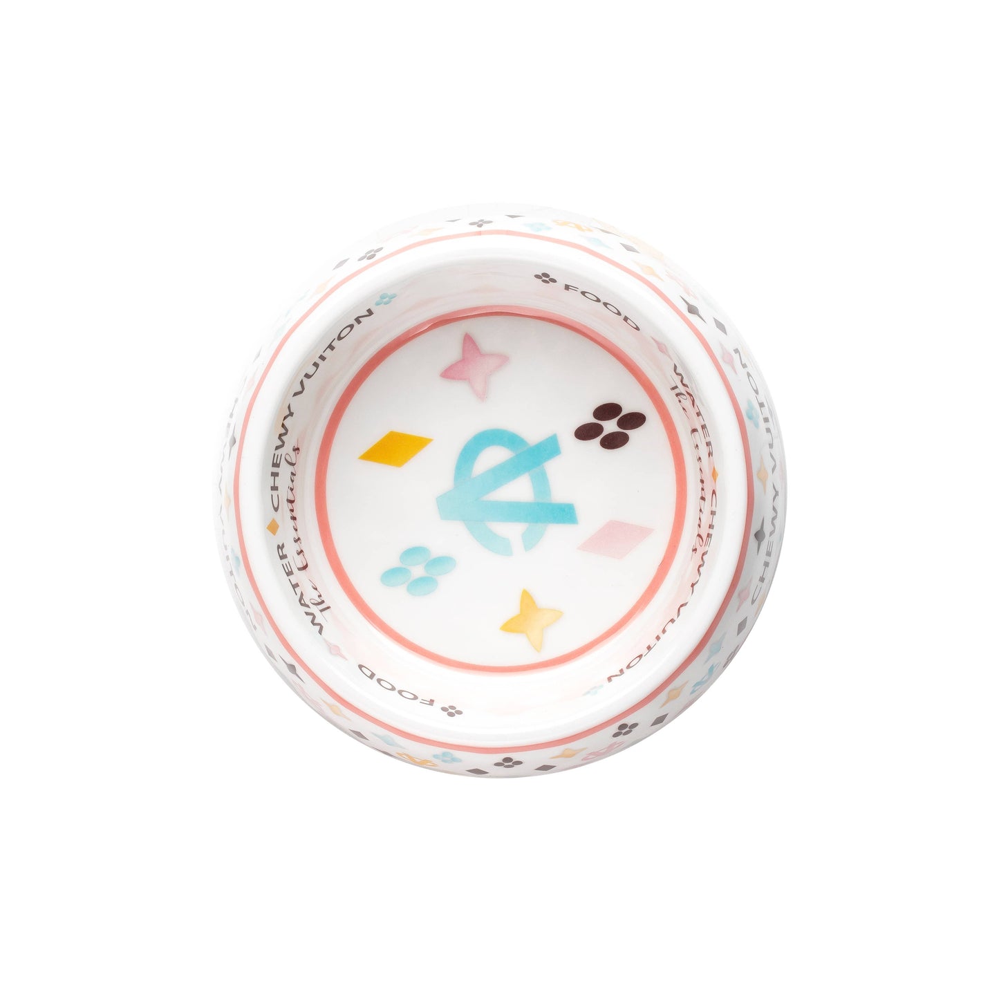 White Chewy Vuiton Dog Food Bowl: Medium